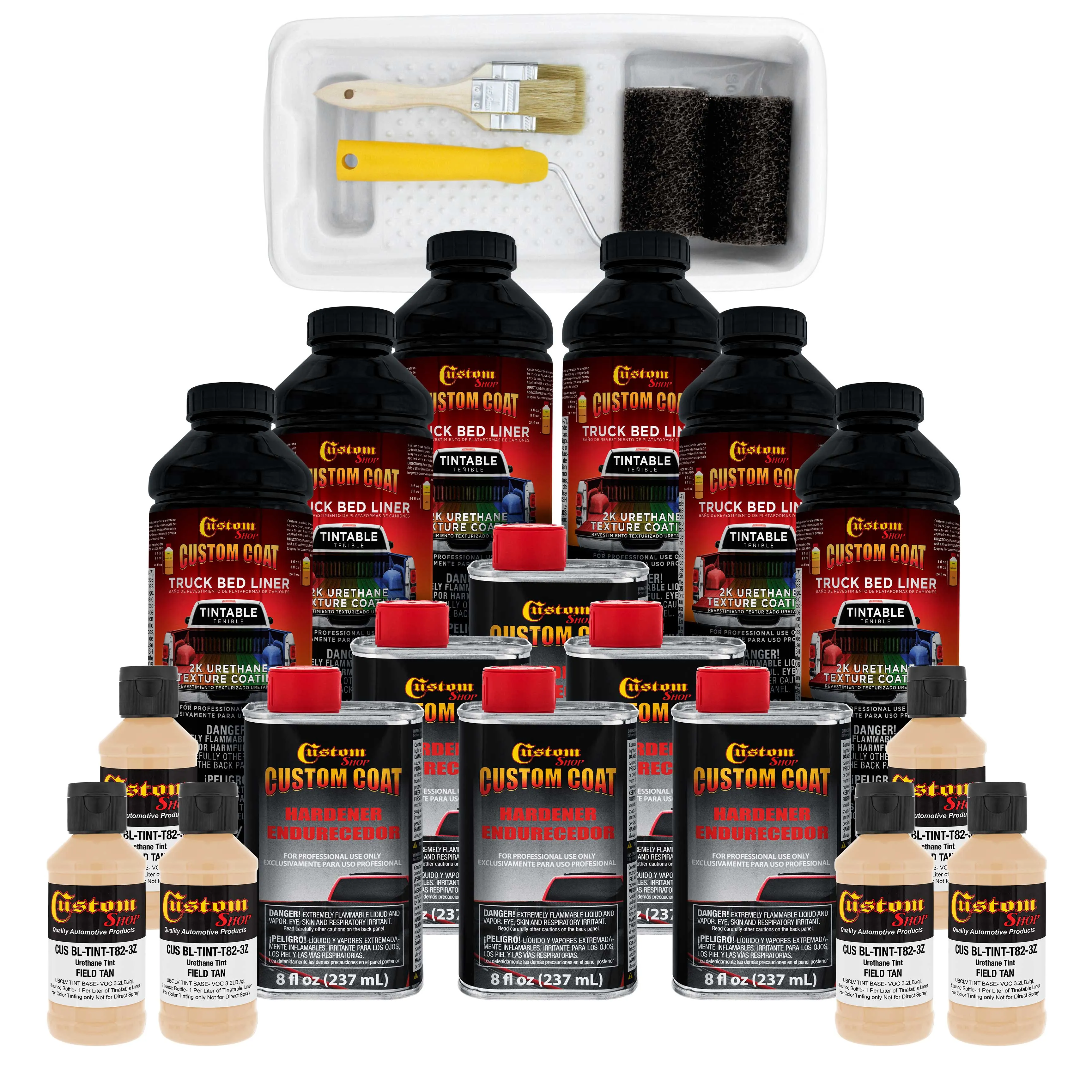 Federal Standard Color #30480 Field Tan T82 Urethane Roll-On, Brush-On or Spray-On Truck Bed Liner, 1.5 Gallon Kit with Roller Applicator Kit