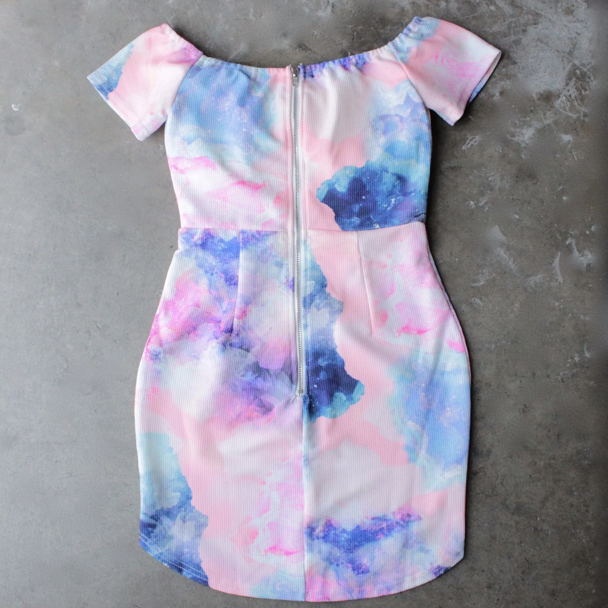 Final Sale - Dreamy Off The Shoulder Watercolor Bodycon Dress