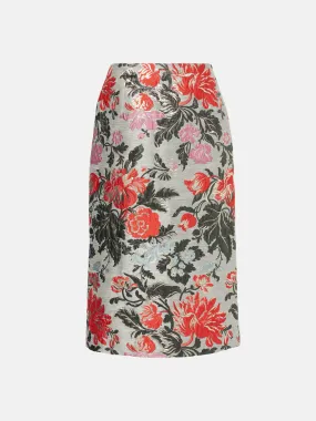 Floral jacquard pencil skirt