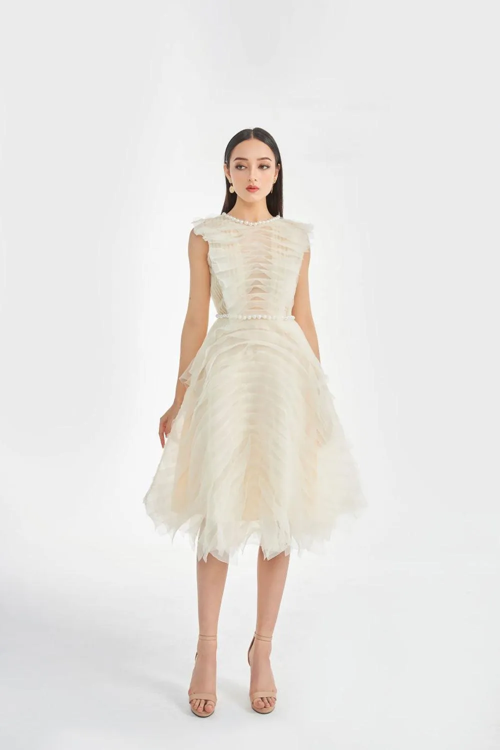 Florence A-line Ruffle Layer Organza Midi Dress