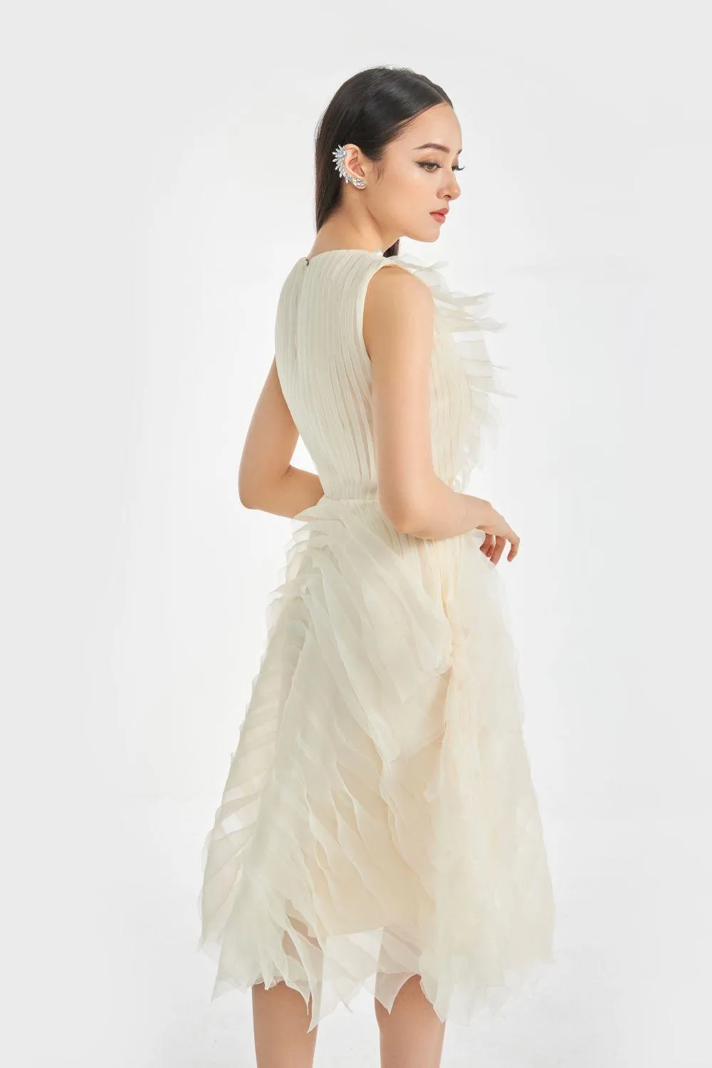 Florence A-line Ruffle Layer Organza Midi Dress