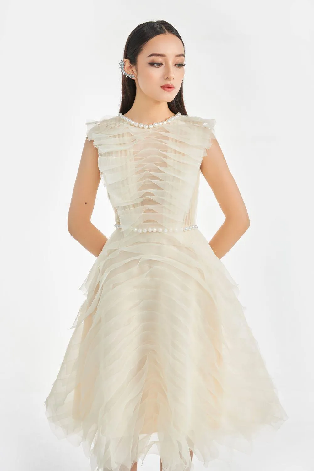 Florence A-line Ruffle Layer Organza Midi Dress