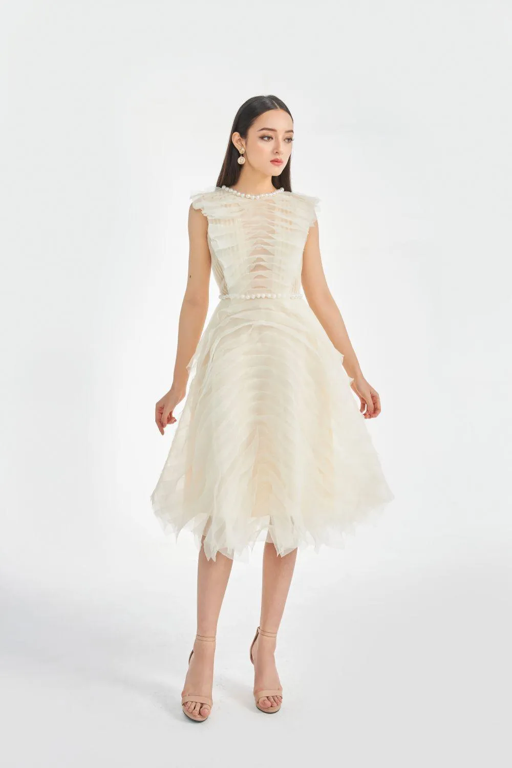 Florence A-line Ruffle Layer Organza Midi Dress