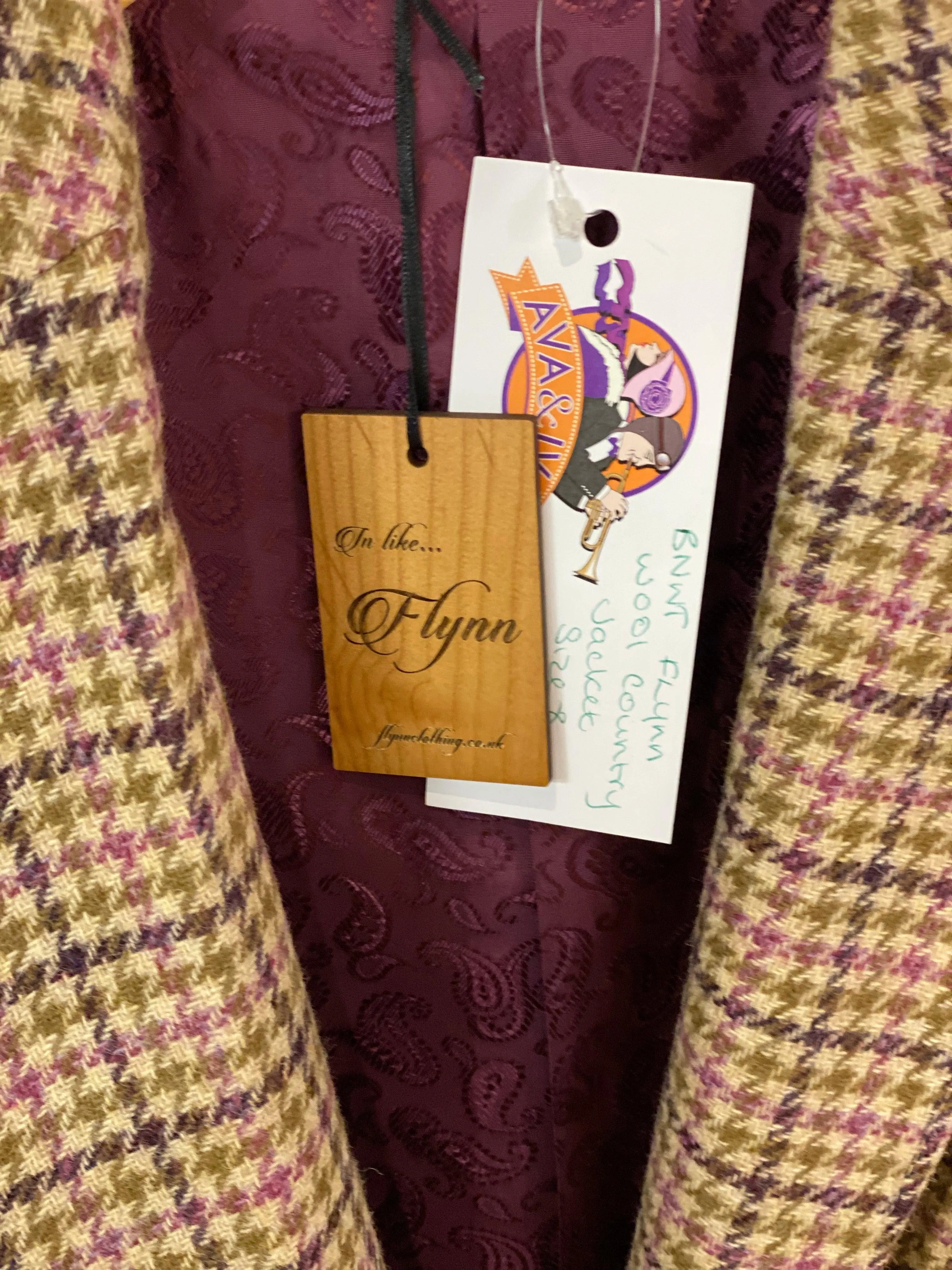 Flynn Eve Jacket Wool Plum & Olive Check UK size 8 (36) RRP £398 BNWT