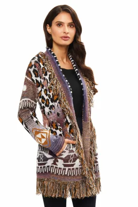 Fringe Animal Print Cardigan: S