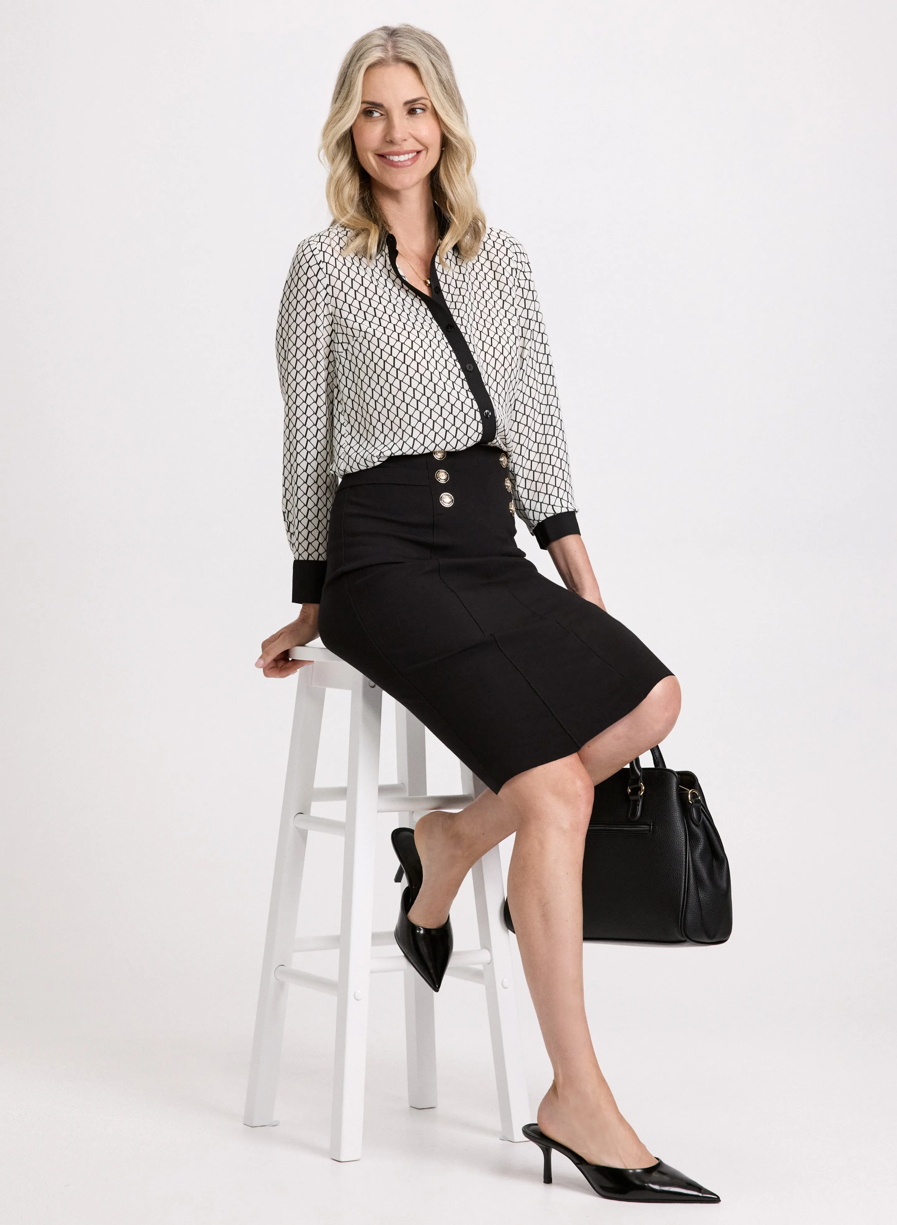 Geometric Print Blouse & Pencil Skirt