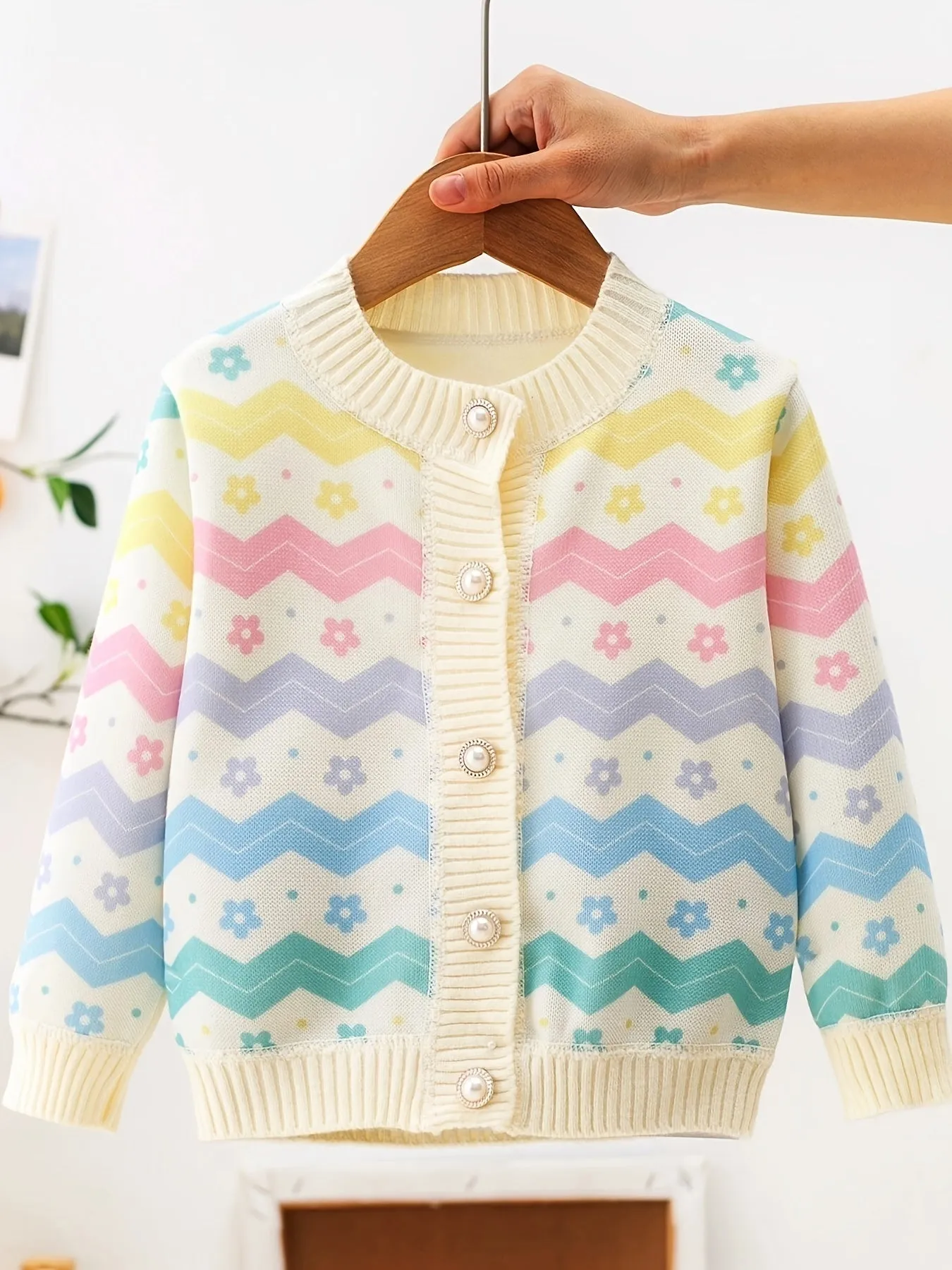 Girl's Bohemian Floral Knit Cardigan, Toddler Spring/Autumn Outerwear, Chic Button-Up Sweater for Girls, Cozy  Collection Top