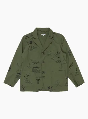 Graffiti Print Ripstop Jacket Olive