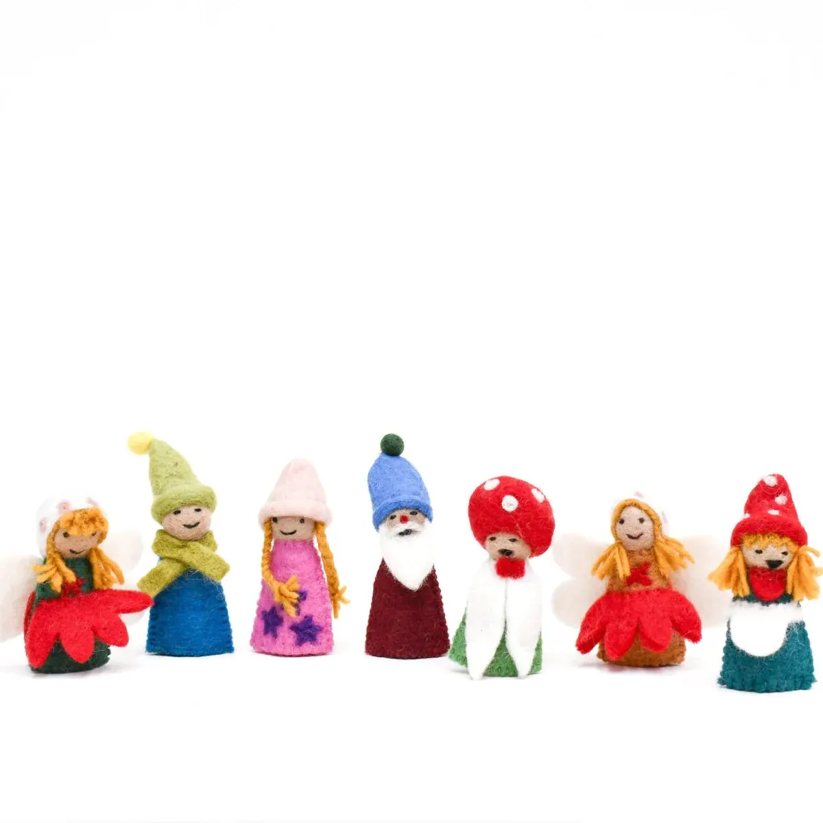 Hand Felted Fairies and Gnomes Finger Puppet Set