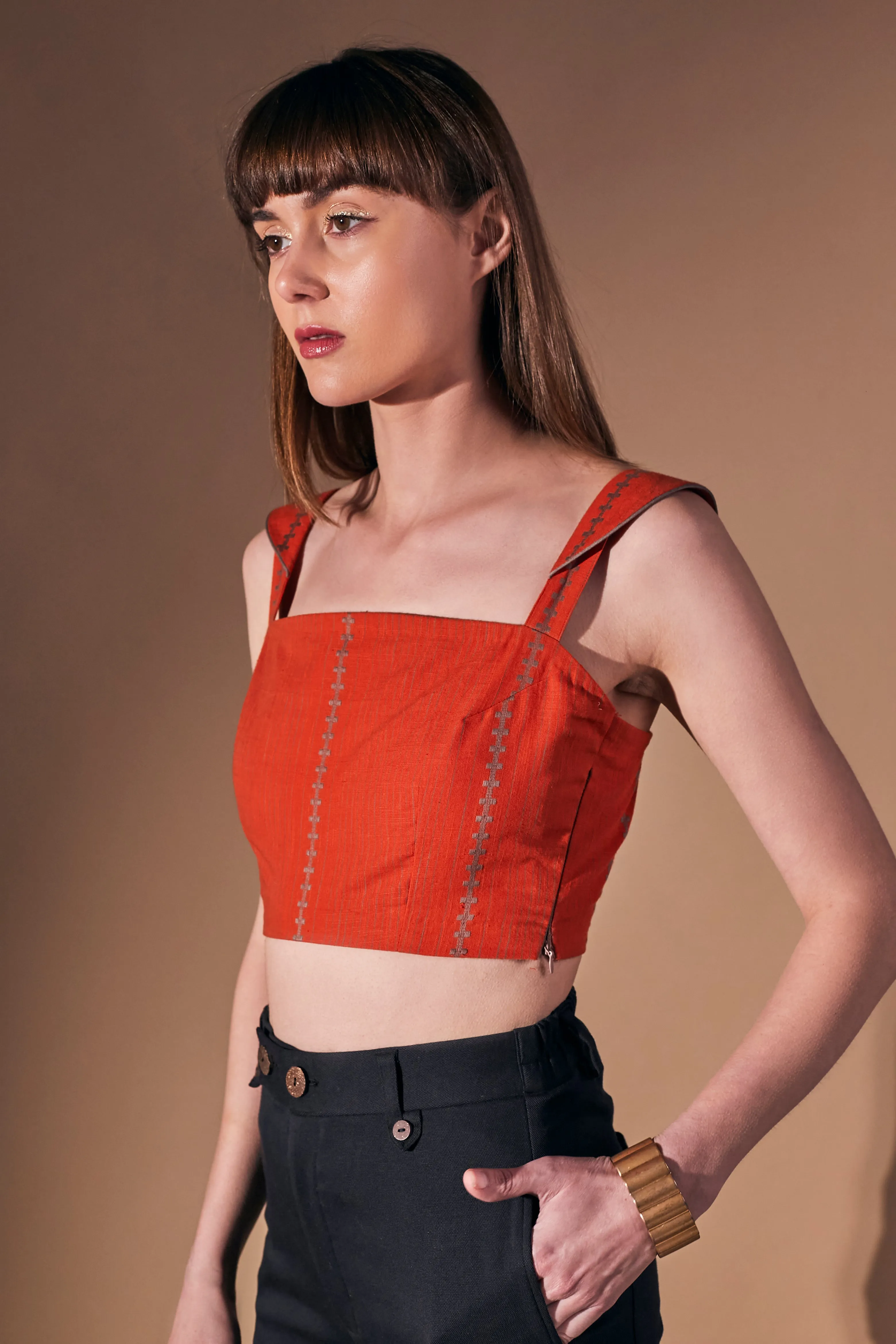 Handloom Ladies Orange Crop Top