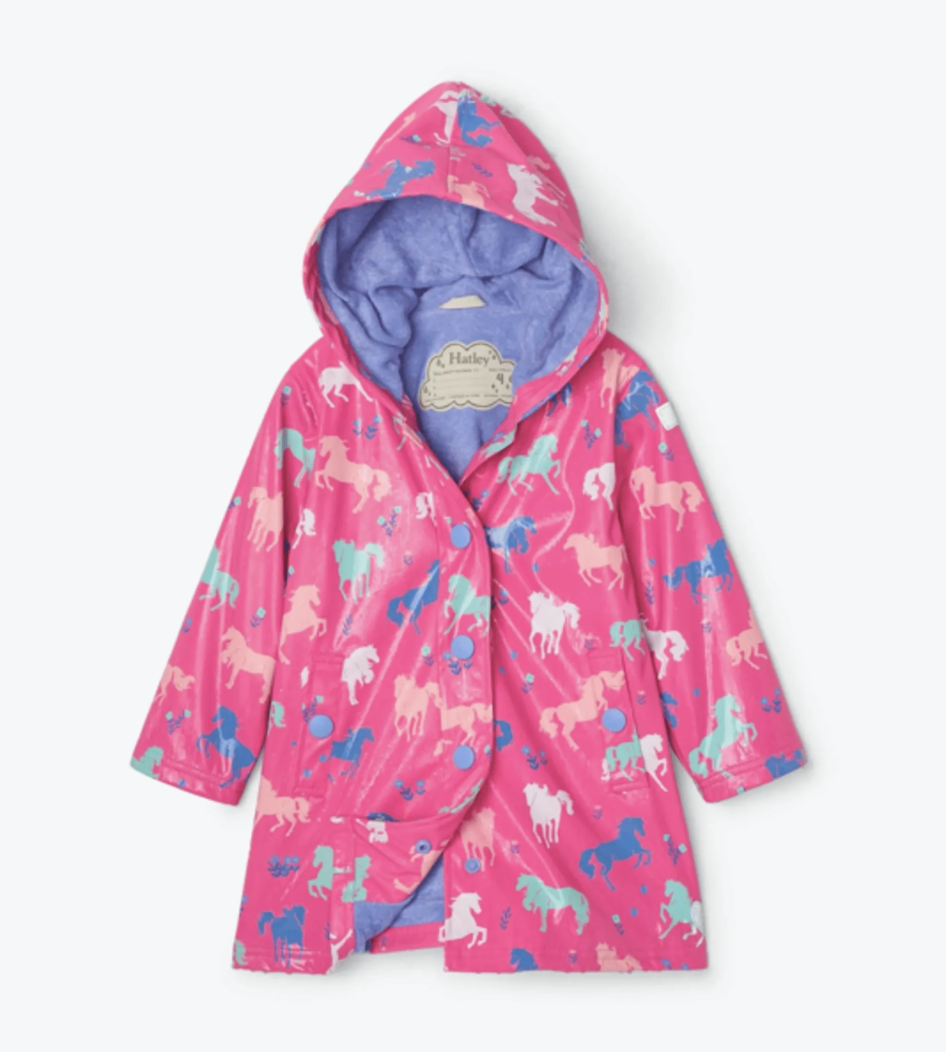 Hatley Girls Pink Horses Color Changing Rain Jacket - Baby to Youth Sizes