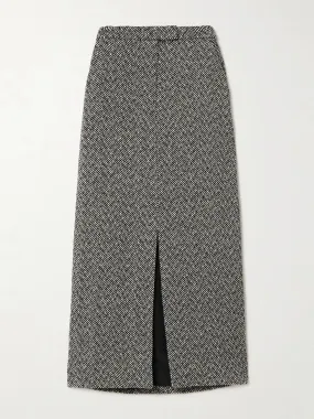 Herringbone tweed midi skirt