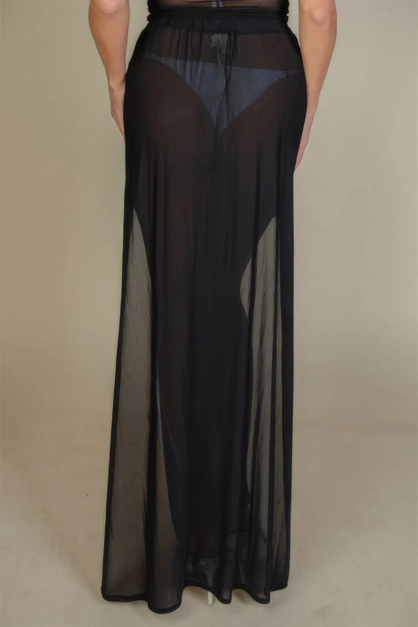 High Split Mesh Sheer Maxi Skirt