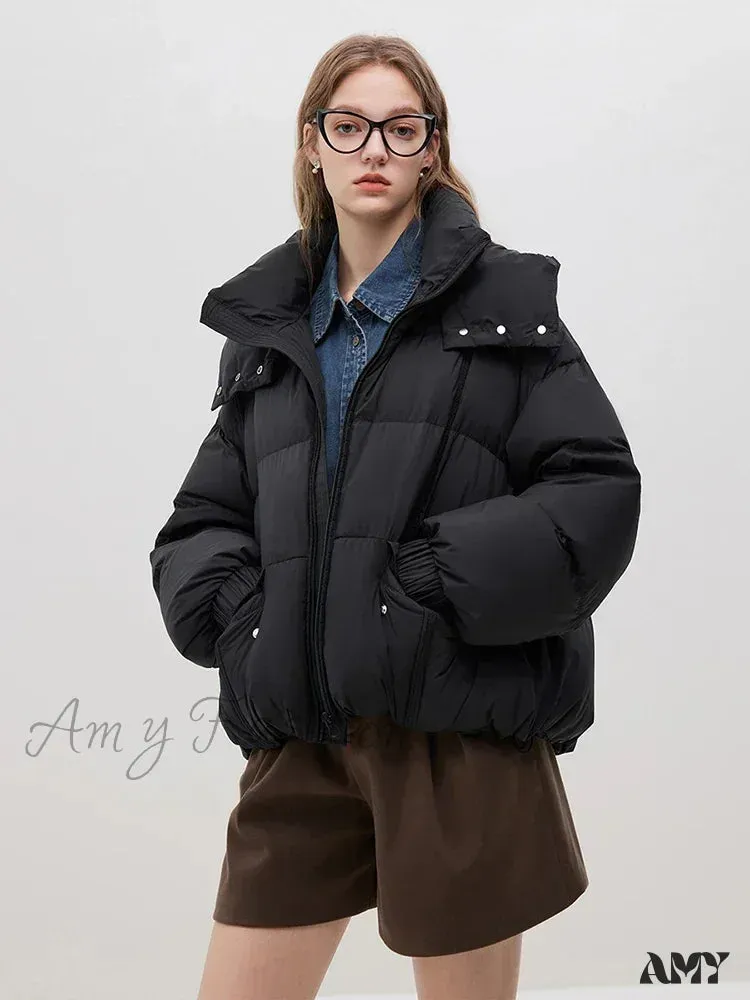 Hooded Bat Sleeve Casual Short Loose Black Winter Down Coat