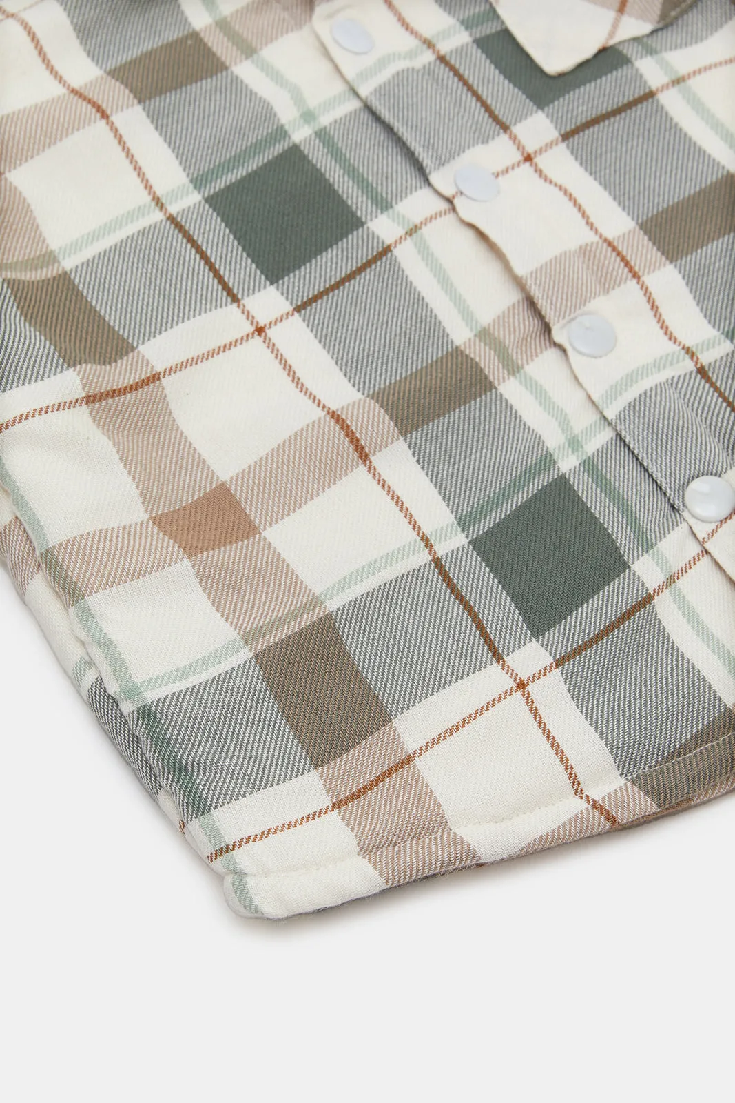 Infant Boys White And Beige Checkered Shacket