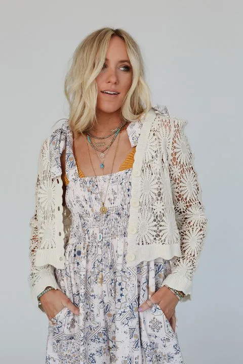 Ipanema Flower Crochet Cardigan - Natural