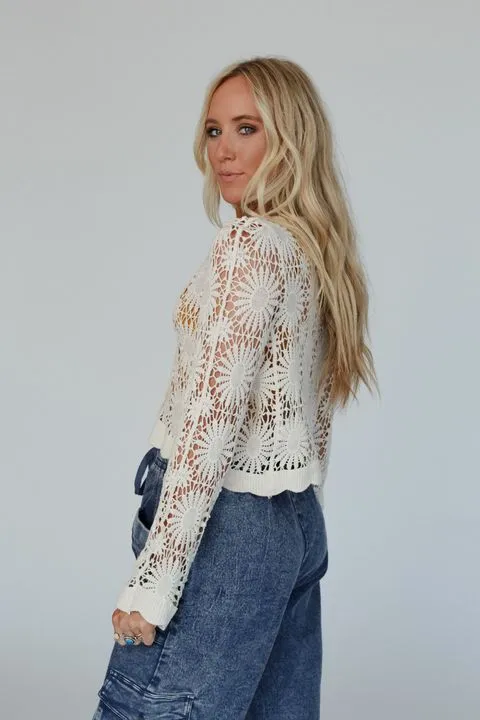 Ipanema Flower Crochet Cardigan - Natural