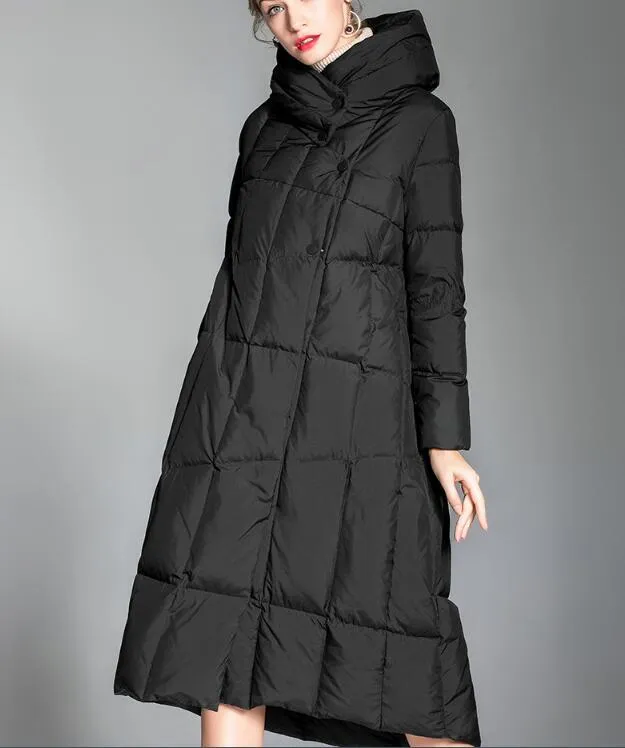 Irregular Hem Long Women Down Coat Hooded Winter Loose Duck Down Jackets/0099