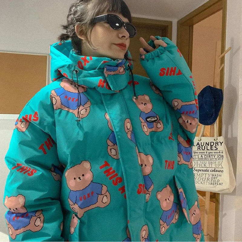 Joskaa Christmas Gift Japanese cute bear padded jacket women's winter 2024 y2k new style loose and thicker schoolgirl cotton padded jacket trend coat