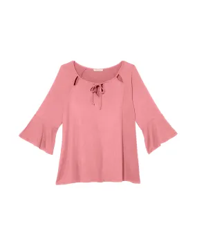 Julia Long Flare Sleeve Keyhole Knit Top | Pink