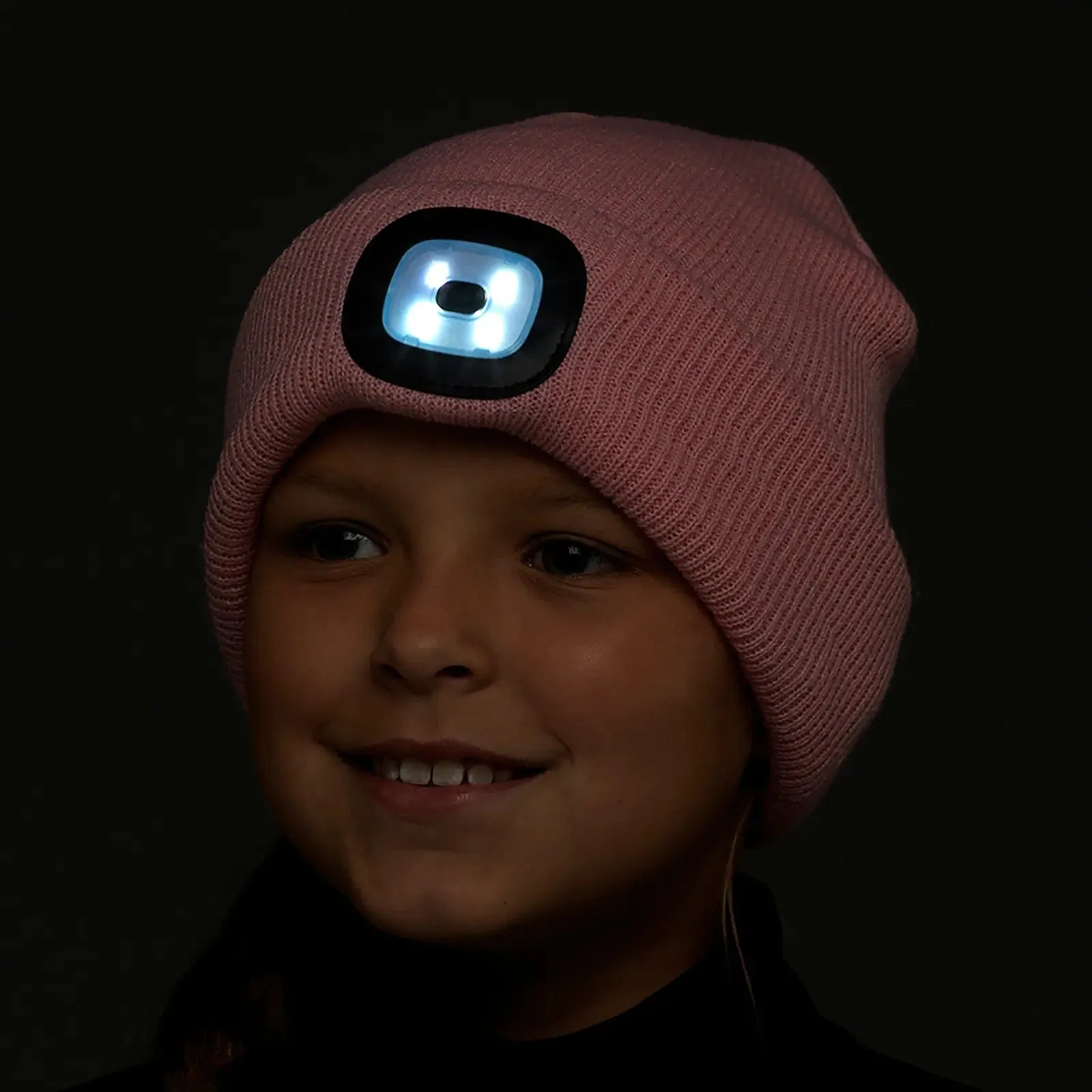 Kids Soft Knit Beanie Hat Rechargeable LED Light Adjustable