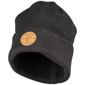 Klein Tools 60569 Heavy Knit Hat, Black, Leather Logo