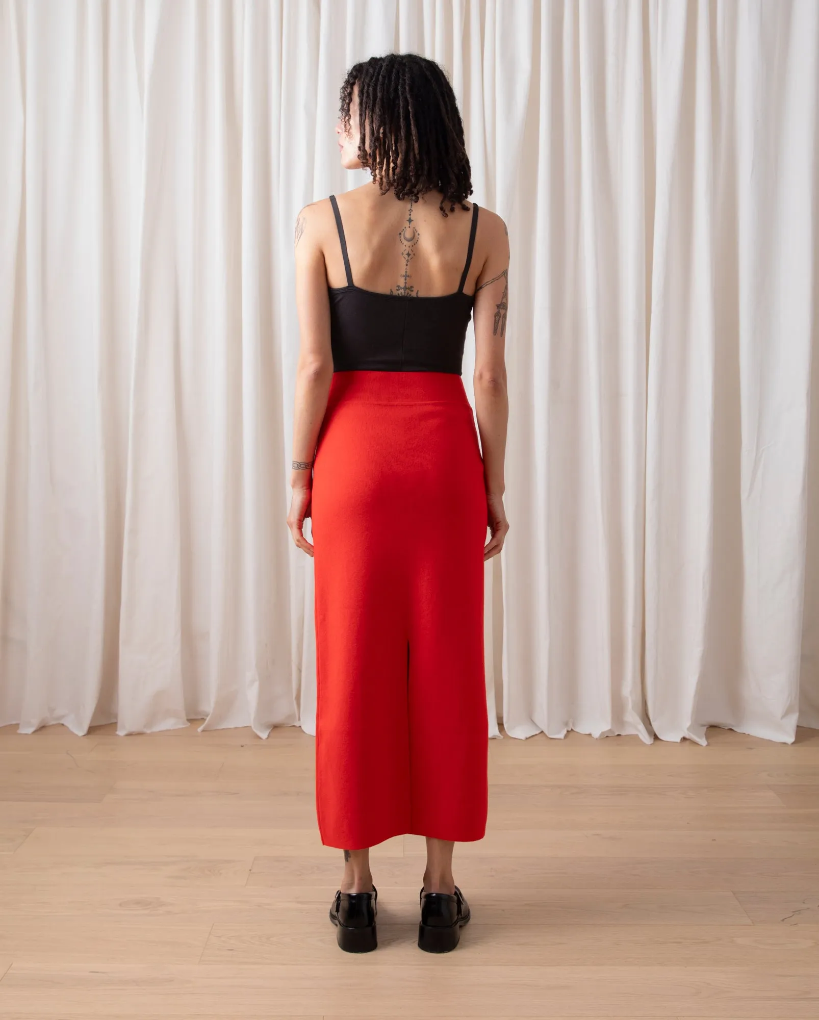 KNIT PENCIL MIDI SKIRT - POPPY