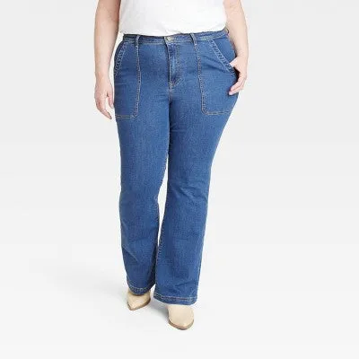 Knox Rose Womens Plus High Rise Standard Fit Full Flare Jeans Heavyweight