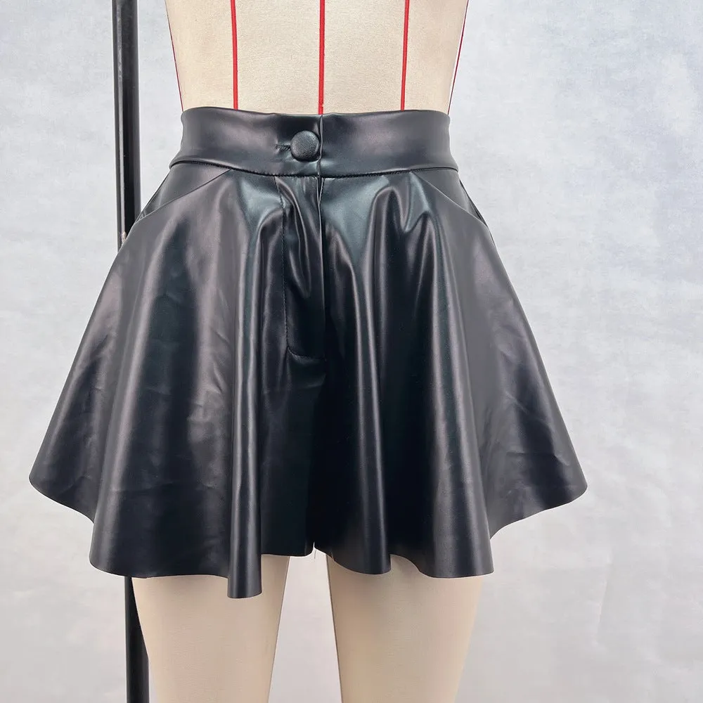 Ladies  High Waist  Sexy Short Skirt Faux  Leather Skirt