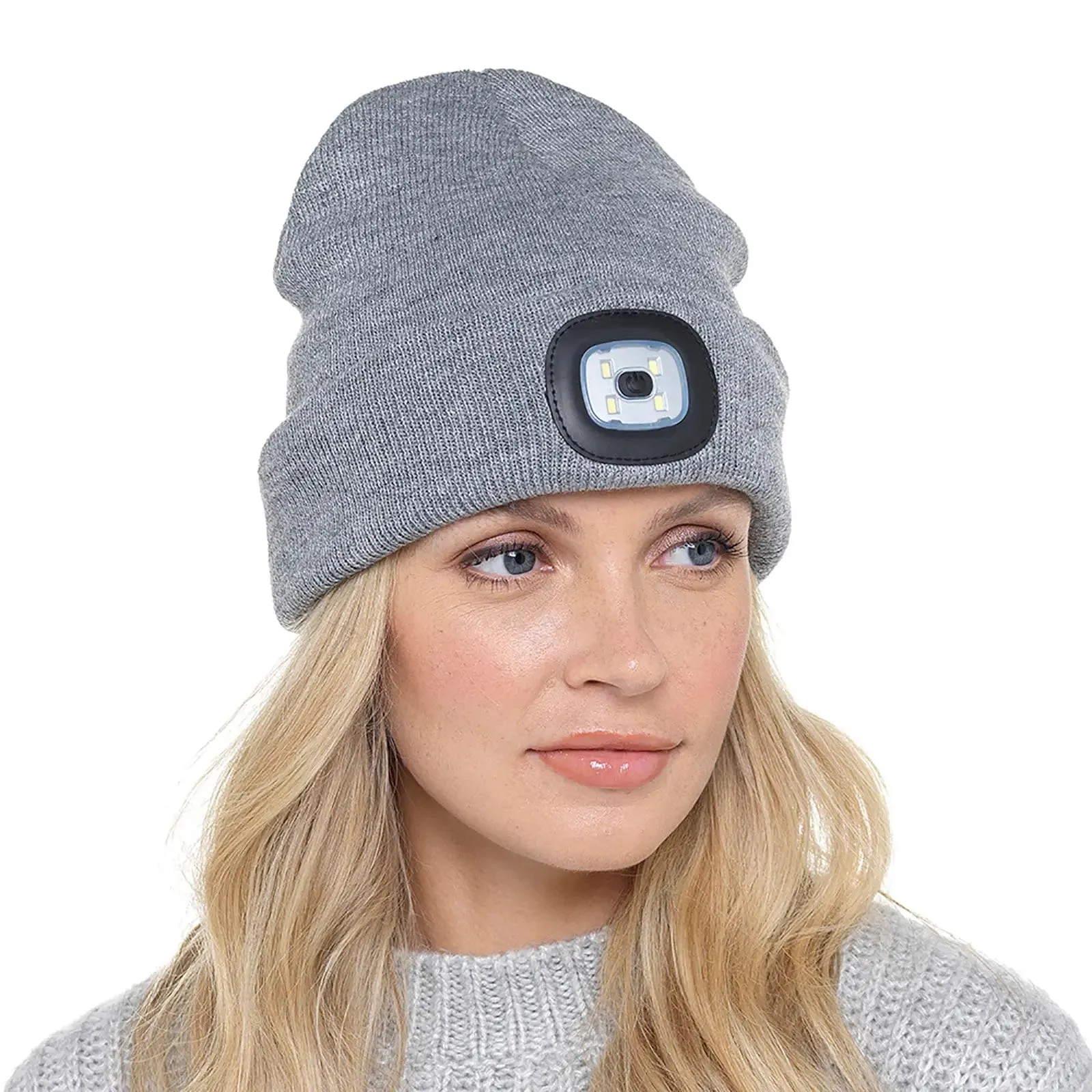 Ladies Soft Knit Beanie Hat With Rechargeable LED Light Adjustable