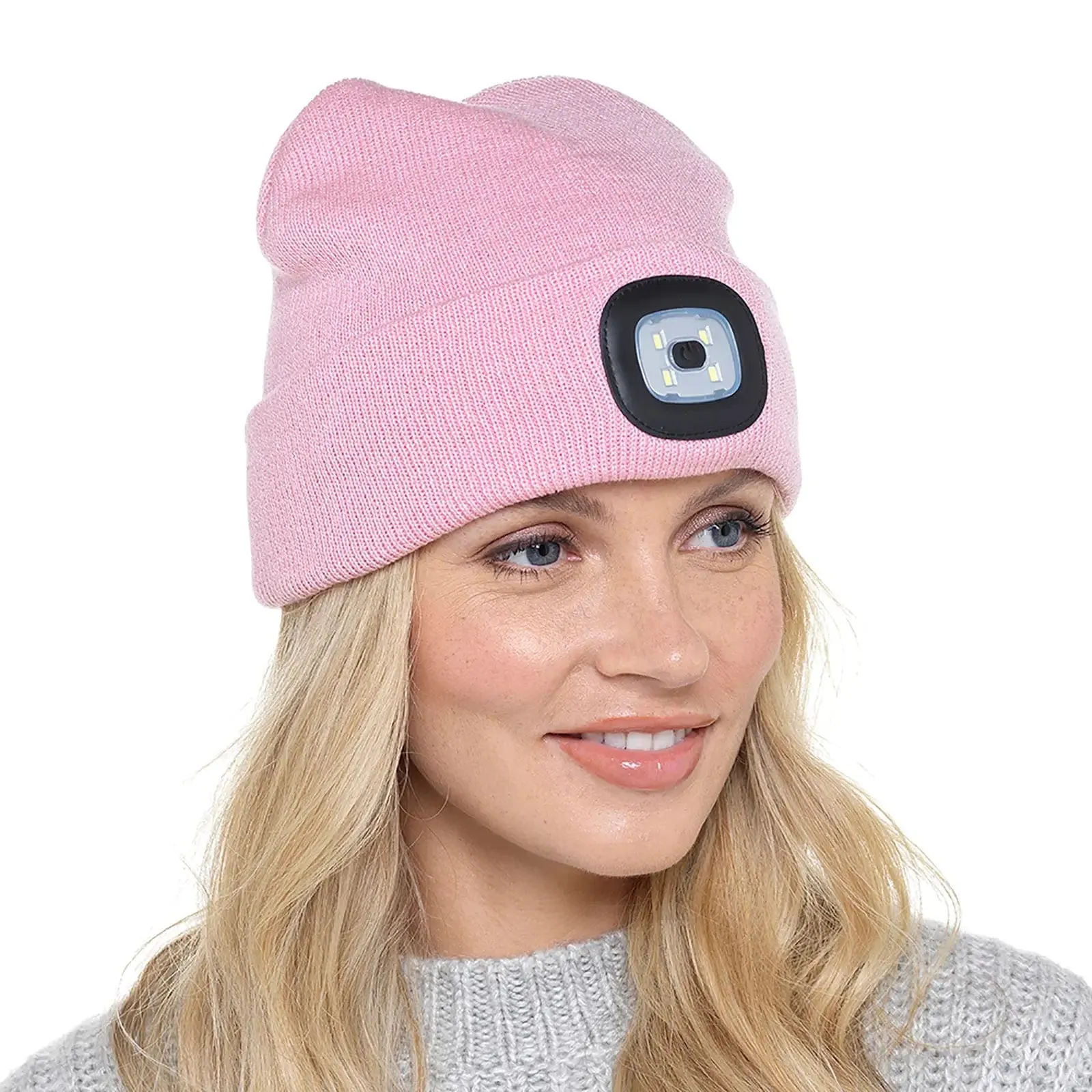 Ladies Soft Knit Beanie Hat With Rechargeable LED Light Adjustable