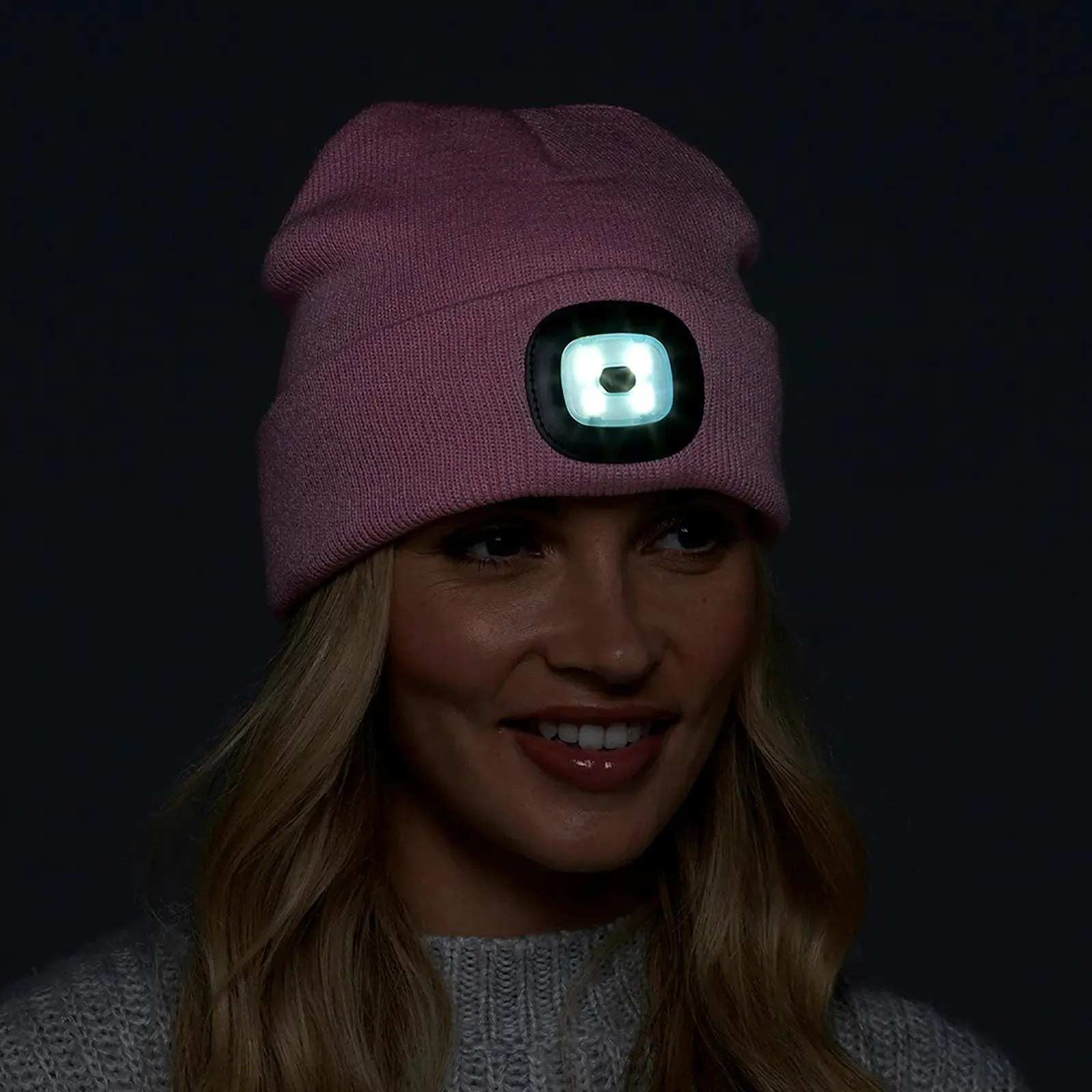 Ladies Soft Knit Beanie Hat With Rechargeable LED Light Adjustable