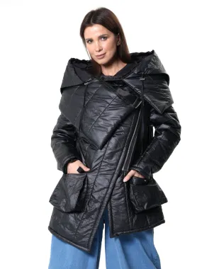 Large Collar Puffer Jacket In Black