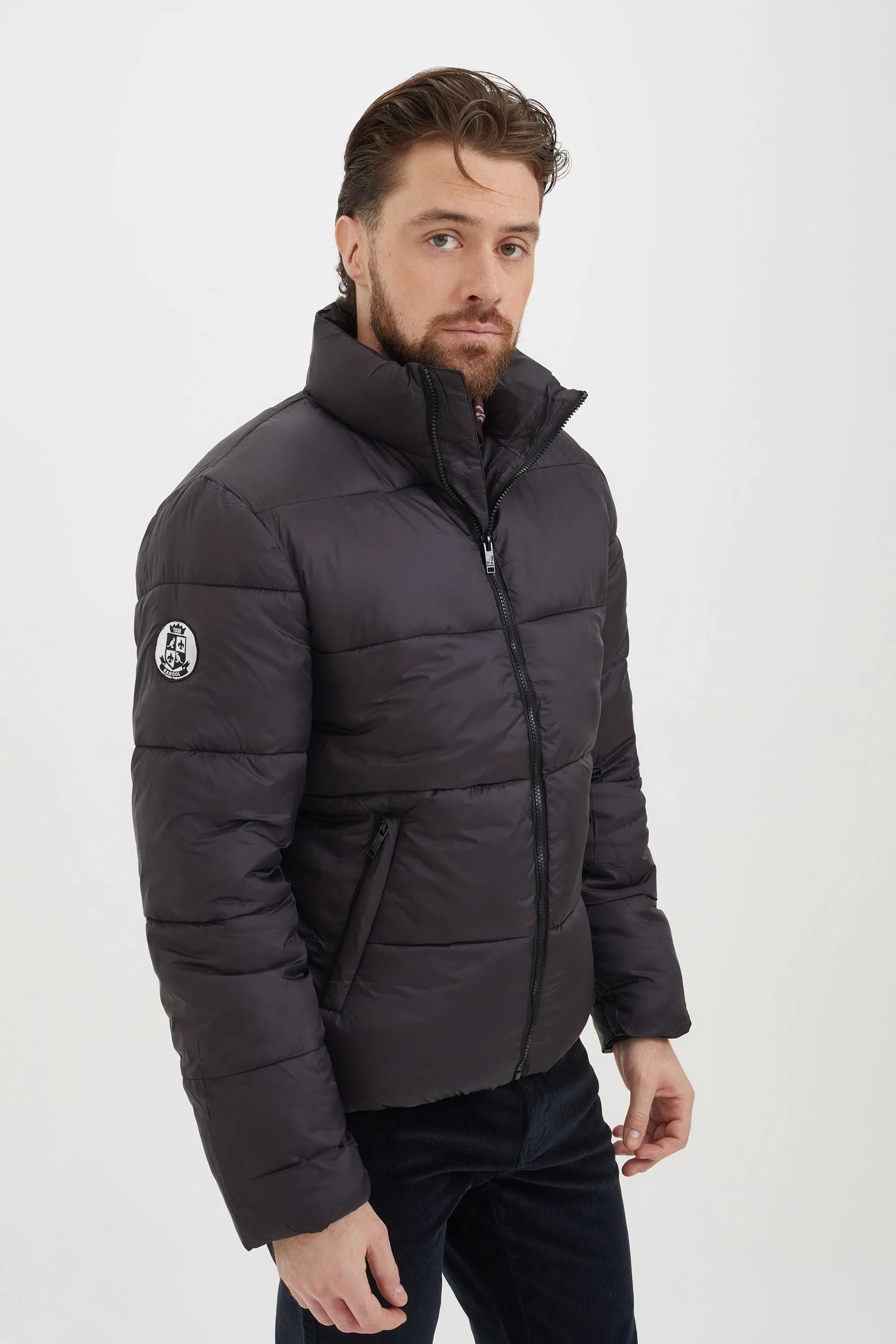 Light down jacket with high collar