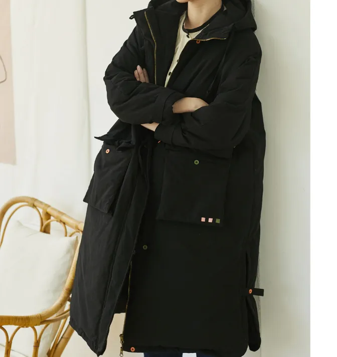 Loose Plus size Side Pockets Hooded Jacket Women Down Coats