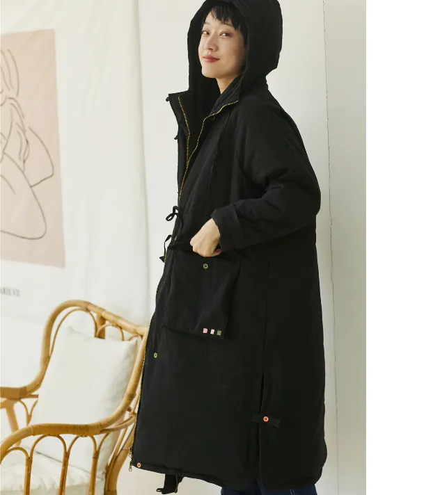 Loose Plus size Side Pockets Hooded Jacket Women Down Coats