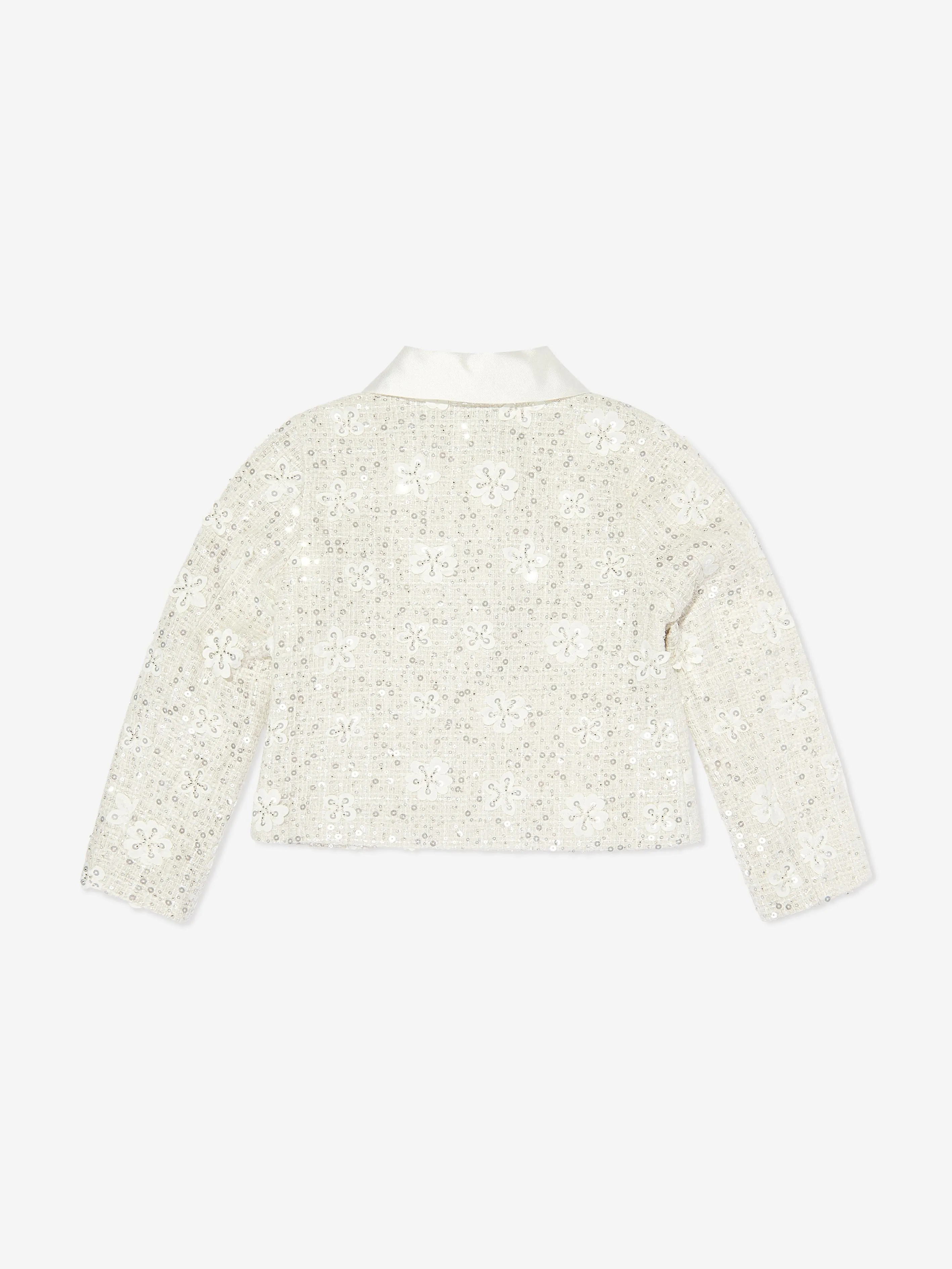 Mama Luma Girls Sequin Embroidered Jacket in White