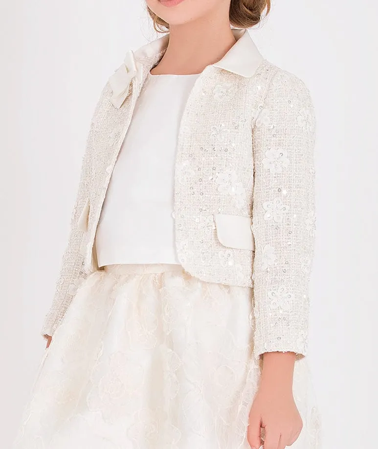 Mama Luma Girls Sequin Embroidered Jacket in White