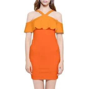 Mandra Color Block Reversible Strap Off Shoulder Bodycon Dress