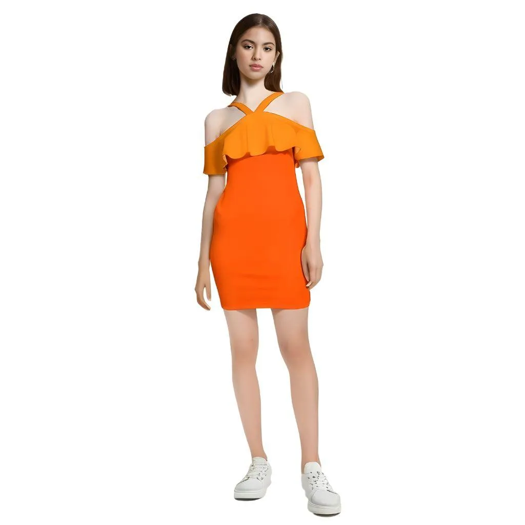 Mandra Color Block Reversible Strap Off Shoulder Bodycon Dress