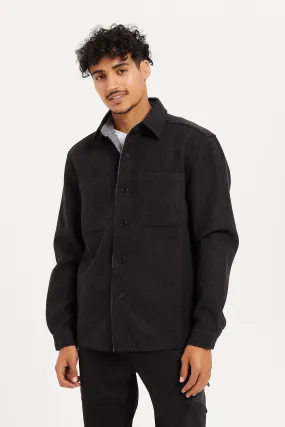 Men Black Melton Shacket