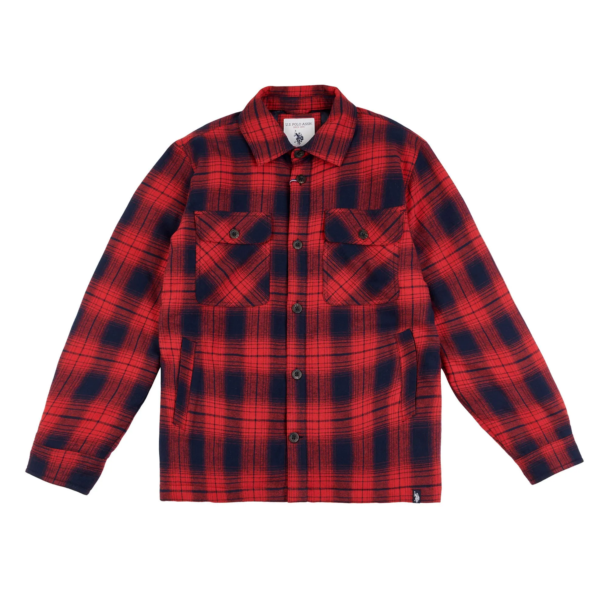 Mens Ombre Brushed Twill Check Shacket in Haute Red