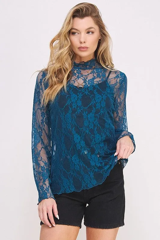 *Mesh Floral Print Top - Lovelier