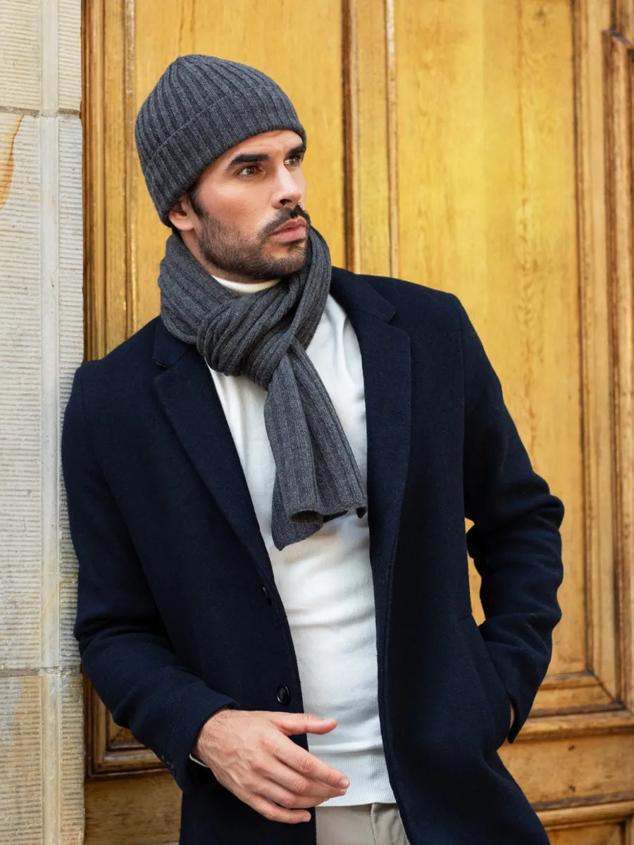 Milano (dark grey) - 100% cashmere ribbed beanie (unisex)