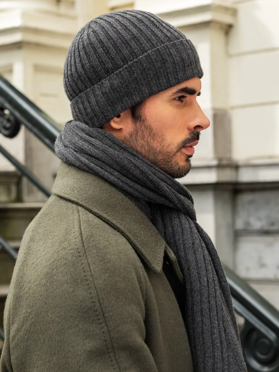 Milano (dark grey) - 100% cashmere ribbed beanie (unisex)