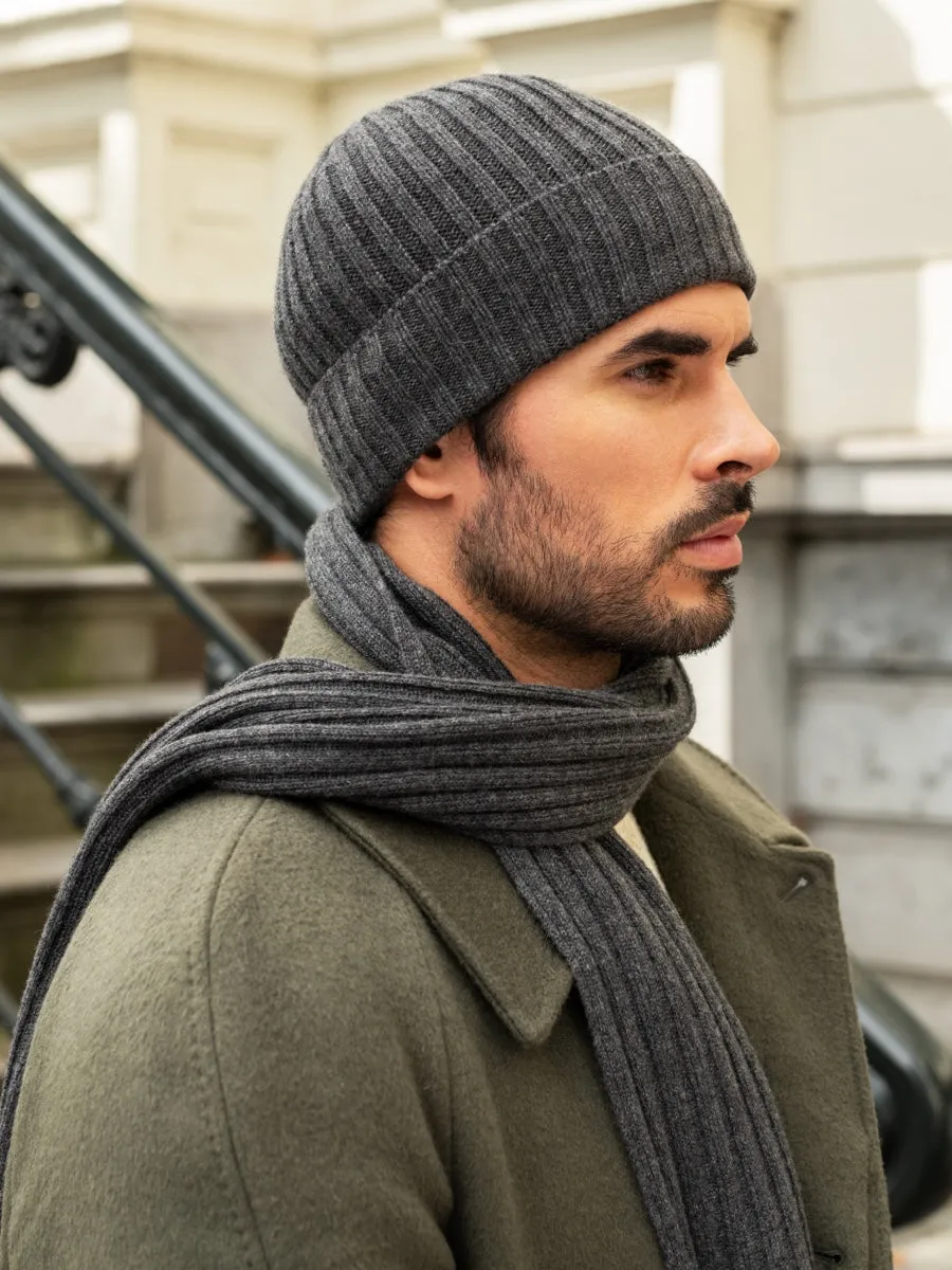 Milano (dark grey) - 100% cashmere ribbed beanie (unisex)