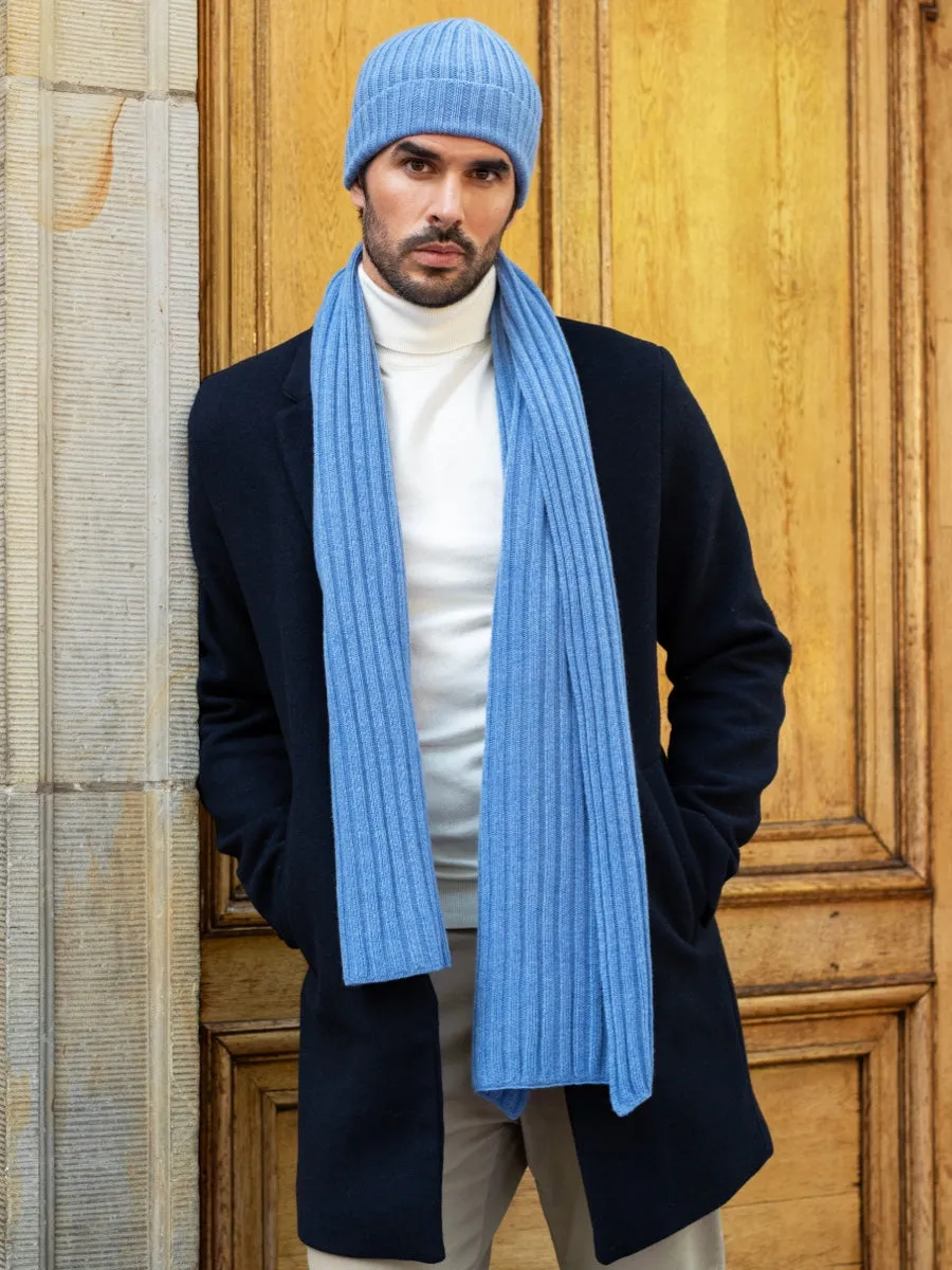 Milano (light blue) - 100% cashmere ribbed beanie (unisex)