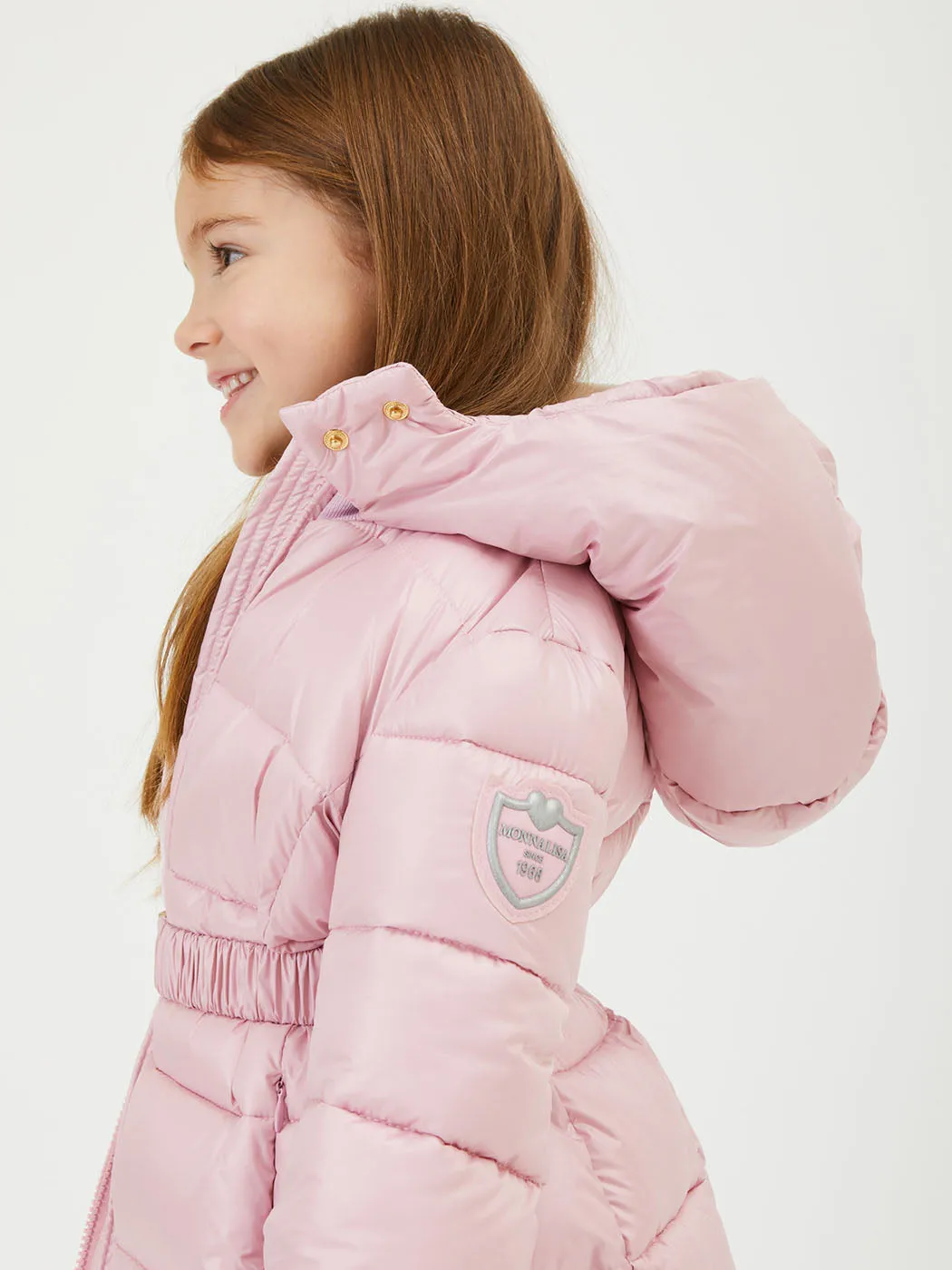 MONNALISA Technical down pink jacket with bow