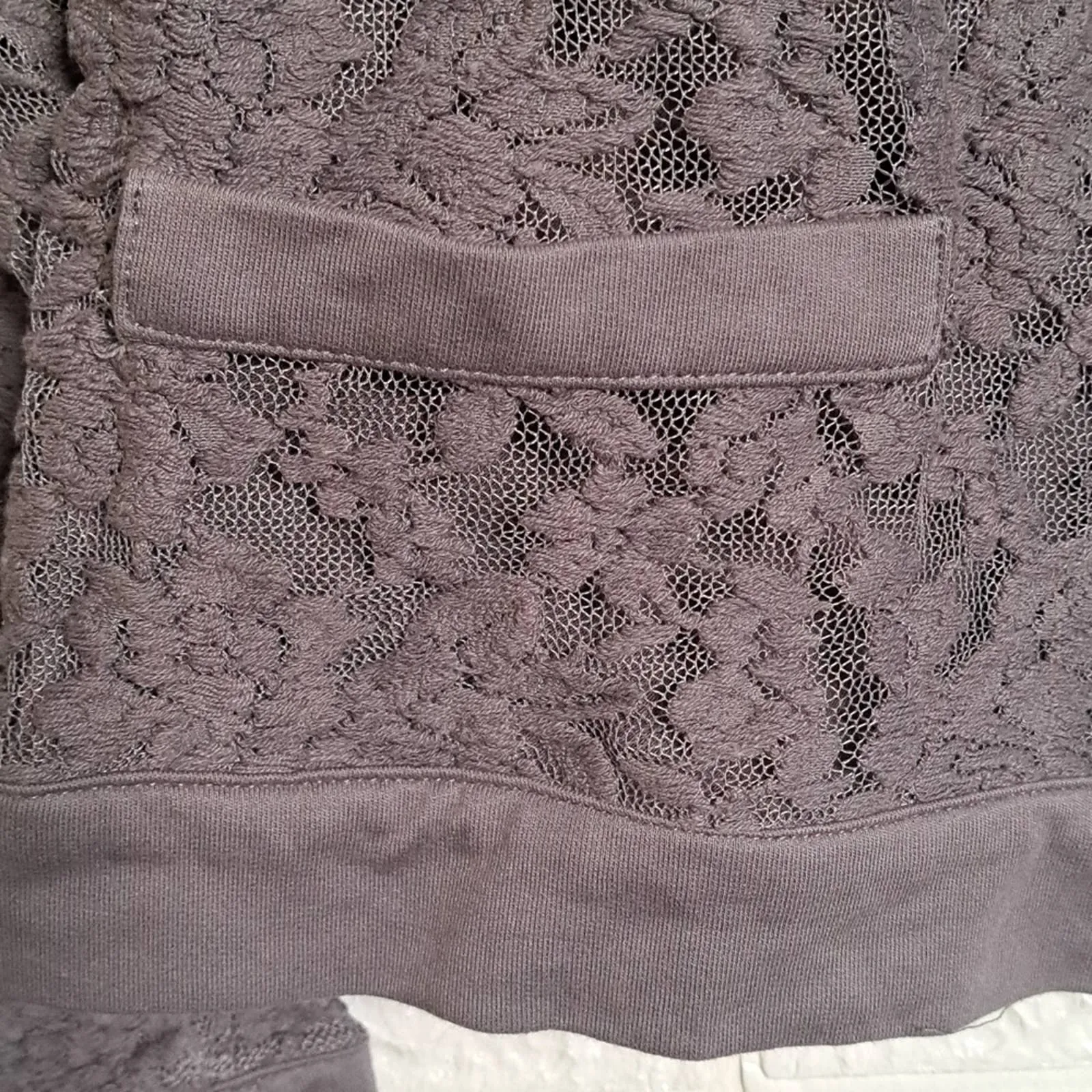 MonoReno Lace Overlay Cardigan Sweater Medium Grey