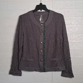 MonoReno Lace Overlay Cardigan Sweater Medium Grey